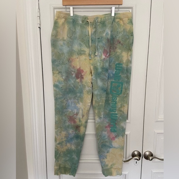 Disney Tie Dye Sweatpants Joggers Drawstring Pockets Comfy Green Yellow Large - Picture 1 of 7